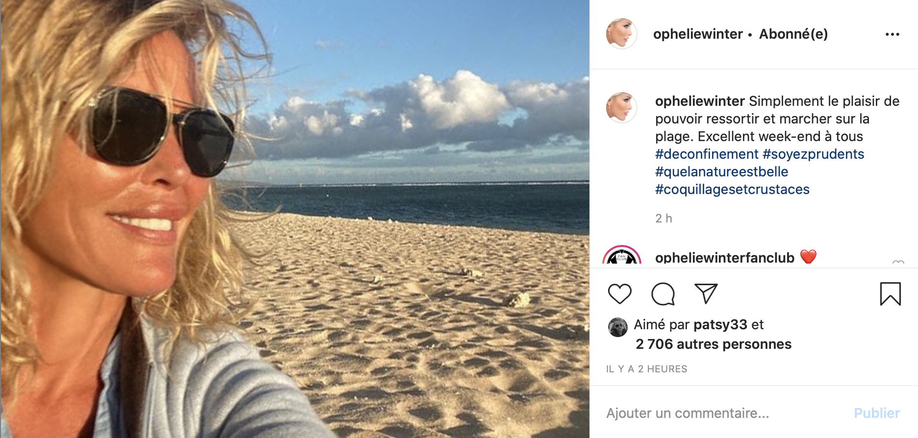 Ophélie Winter donne de ses nouvelles sur Instagram après un long confinement